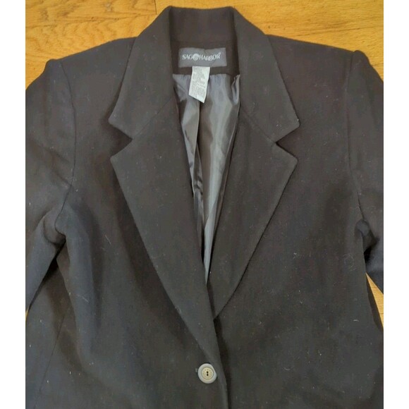 New Sag Harbor Womens Blazer Black Wool Nylon Cashmere One Button Sz 12 Jacket - Picture 3 of 9